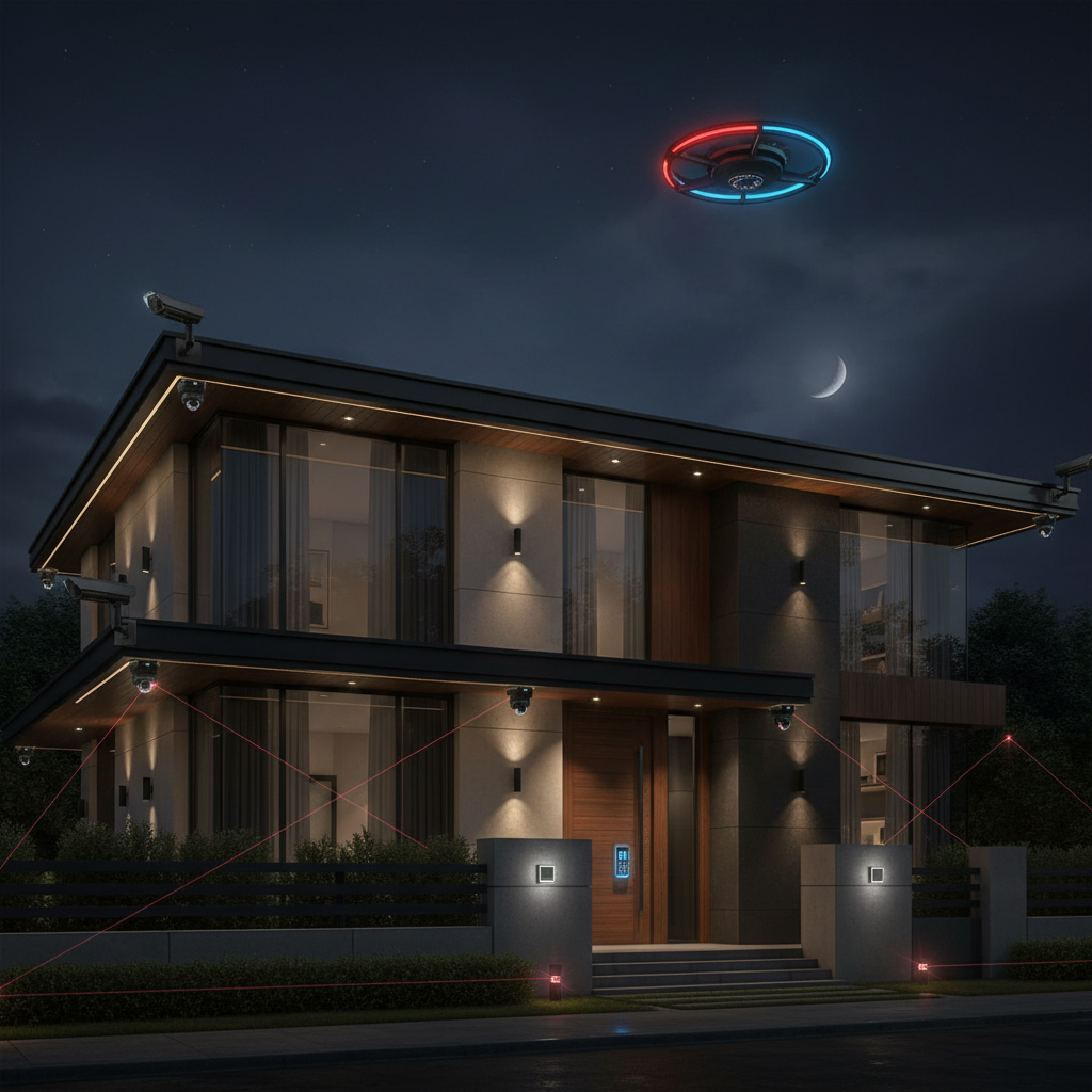 Secured luxury property at night